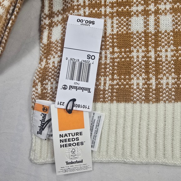 Timberland Men's Plaid Knit Scarf Brown White OS - Picture 5 of 6